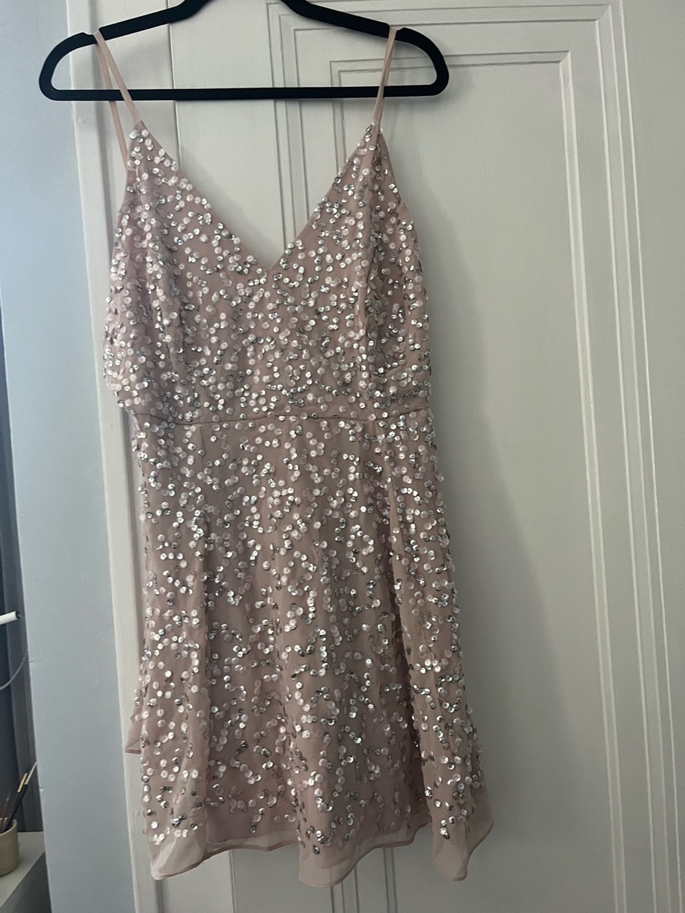 ASOS Sequin-Embellished Blush Pink Spaghetti Strap Dress